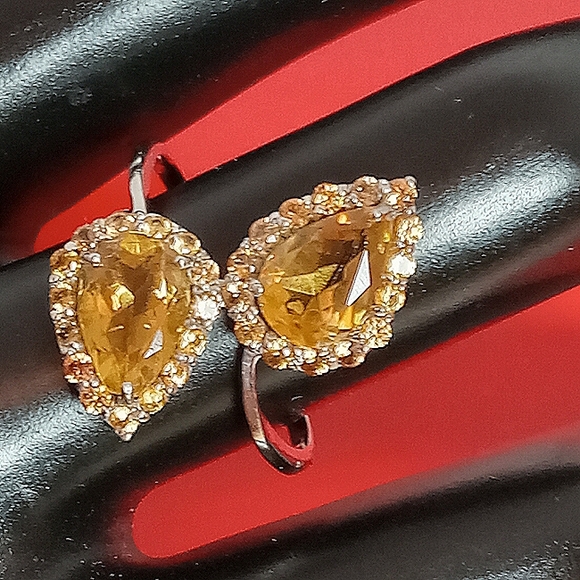 925 Sterling Silver Ring Sz 8.75 with Natural Citrine 9x6mm & Sapphire Gemstone - Picture 3 of 9